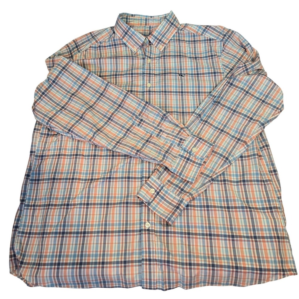 Vineyard Vines Men’s Plaid Button-Down Shirt in Blue and Orange